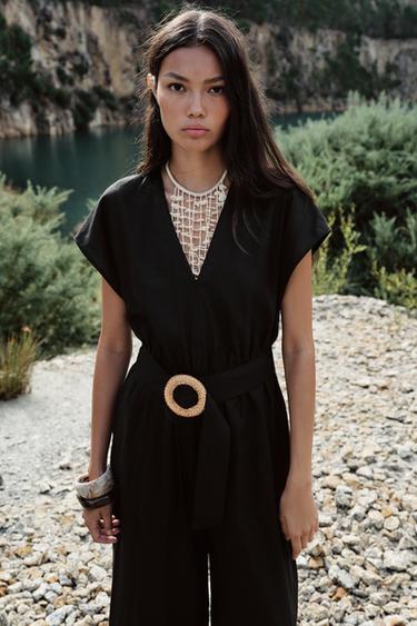 COMBINAISON LONGUE CEINTURE AVEC LIN - Noir de Zara - Image 5