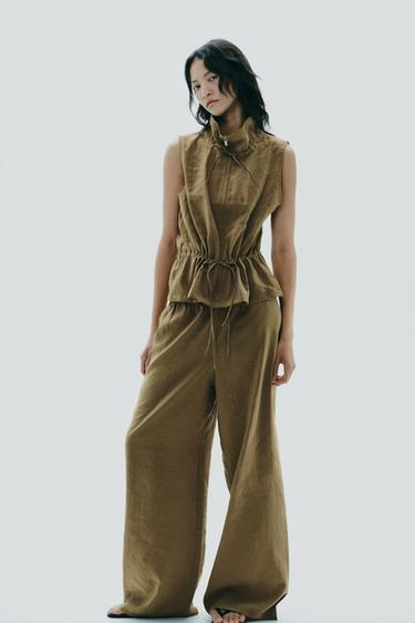 FLOWING PALAZZO TROUSERS - Dark olive by Zara - Image 0