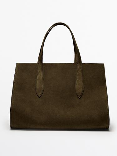Bolso maxi tote piel serraje - Verde de Zara