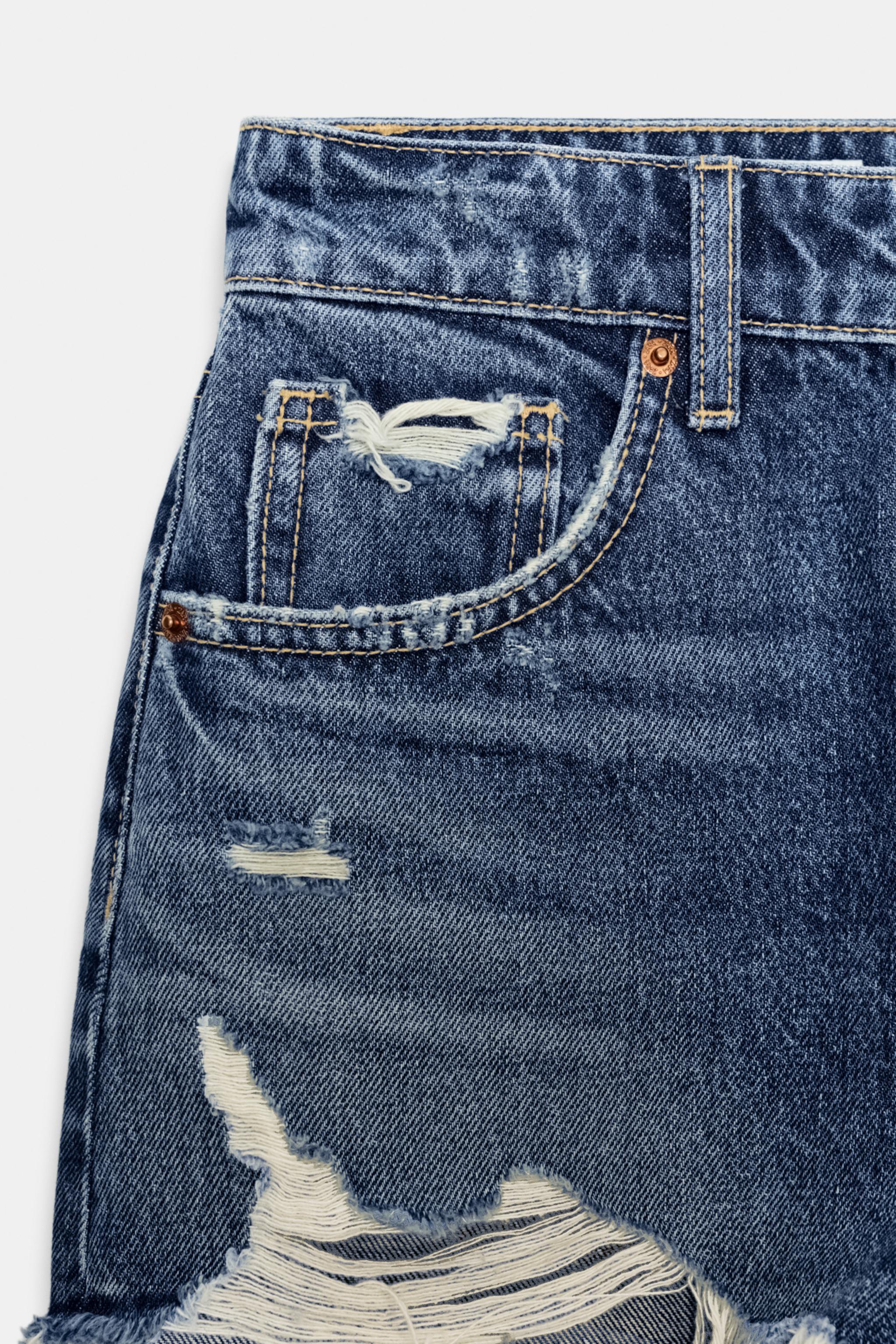 Short Taille Haute Zara Femme, Gris Délavé, Coupe Cut-off, Denim, Taille 2