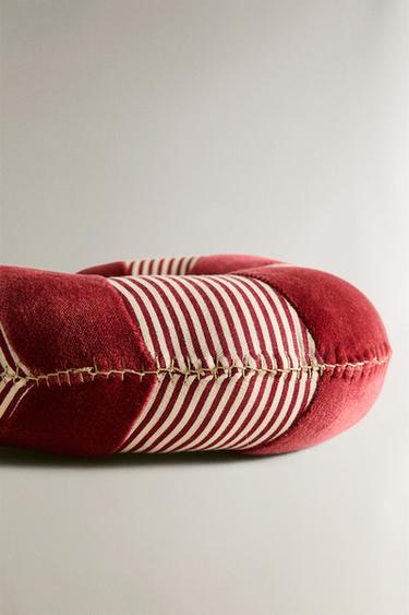 CHILDREN’S CANDY CANE CHRISTMAS CUSHION - Red by Zara - Image 3
