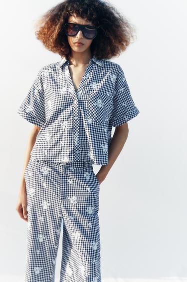 CHEMISE À CARREAUX BRODÉS - Bleu marine / Blanc de Zara - Image 4