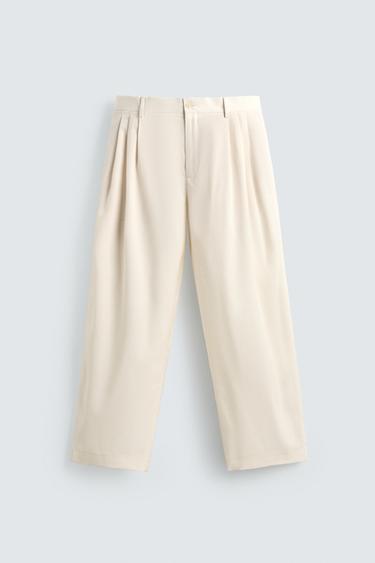 PLEATED WOOL BLEND TROUSERS - Ecru by Zara