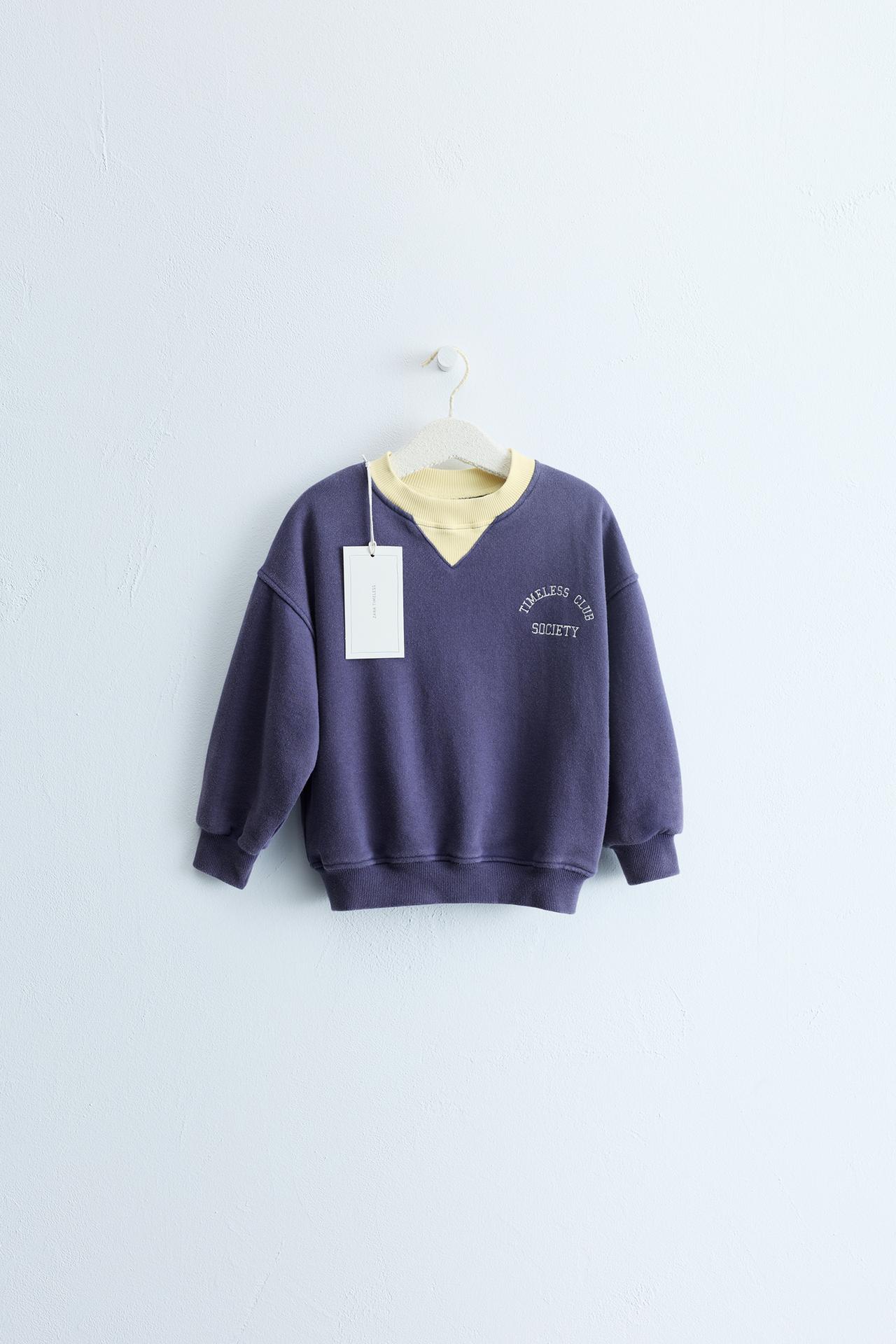 ZARA TIMELESS - EMBROIDERED TEXT SWEATSHIRT — Mid-blue