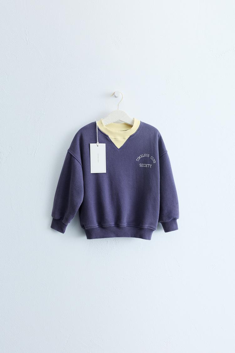 ZARA TIMELESS - EMBROIDERED TEXT SWEATSHIRT — Mid-blue