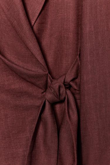 DOUBLE-BREASTED LINEN BLEND BLAZER WITH TIE DETAIL - Rust by Zara - Image 7