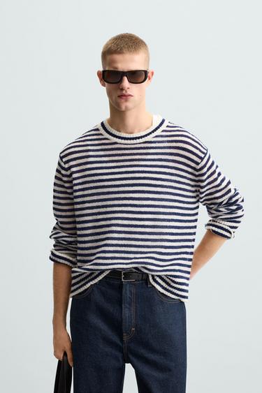 JERSEY JACQUARD RAYAS - Marino de Zara - Imagen 0