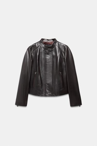 VESTE 100 % CUIR ZW COLLECTION LIMITED EDITION - Marron foncé de Zara