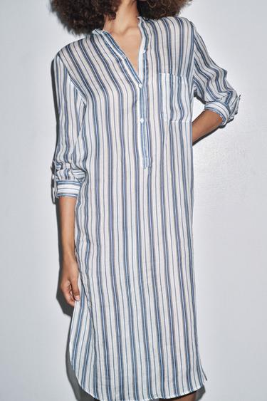 LIMITED EDITION RAMIE LONG SHIRT - Blue/White by Zara
