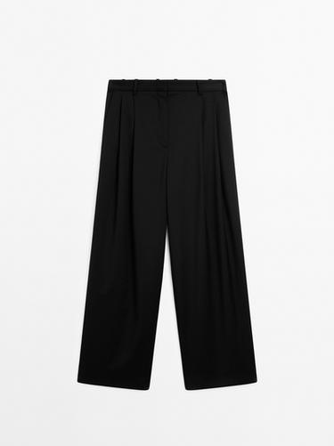 Zara 100% extra fine wool pleated trousers - Black