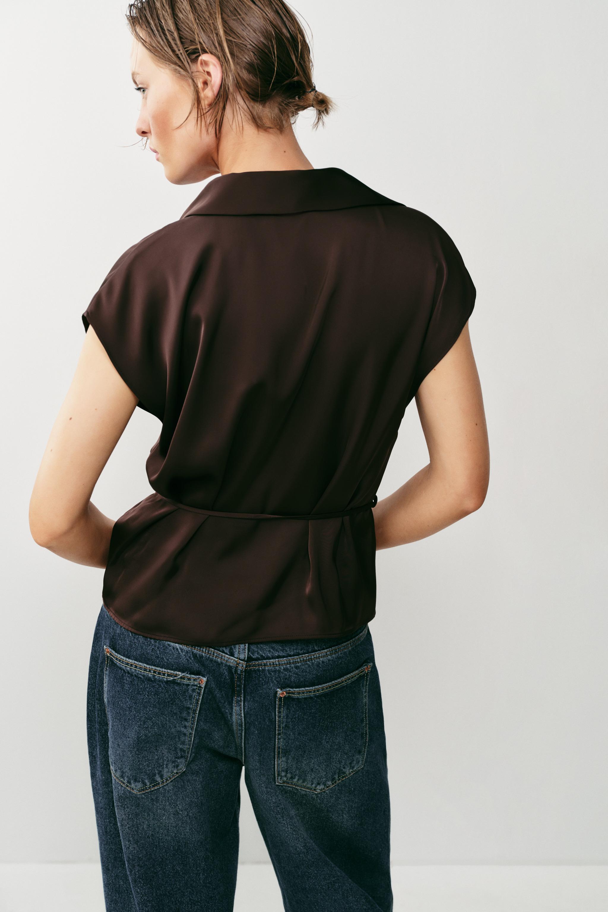 Zara KEMERLİ KISA KOLLU SATEN GÖMLEK görsel 6