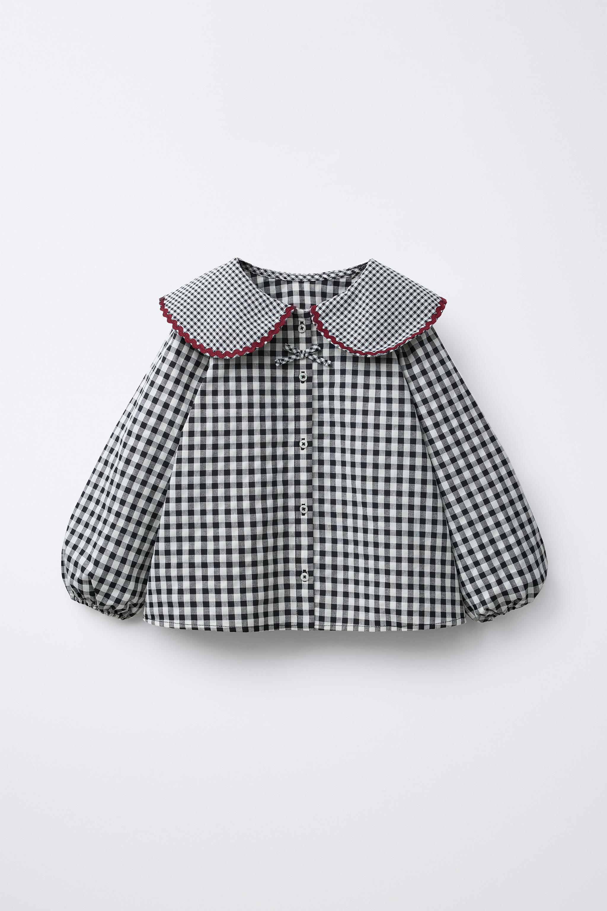 GINGHAM BLOUSE WITH RIPPLE TRIM - Ecru | ZARA India