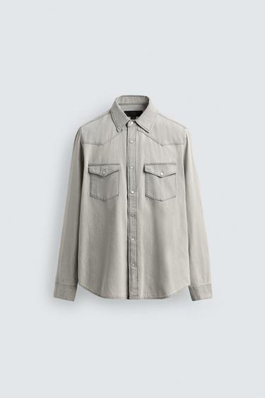 Zara WESTERN DENIM SHIRT - Gray