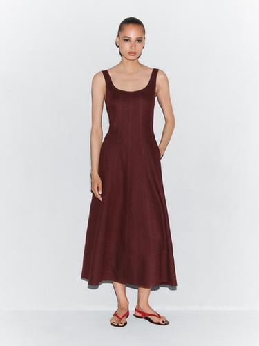 Zara Long flowing 100% linen dress - white