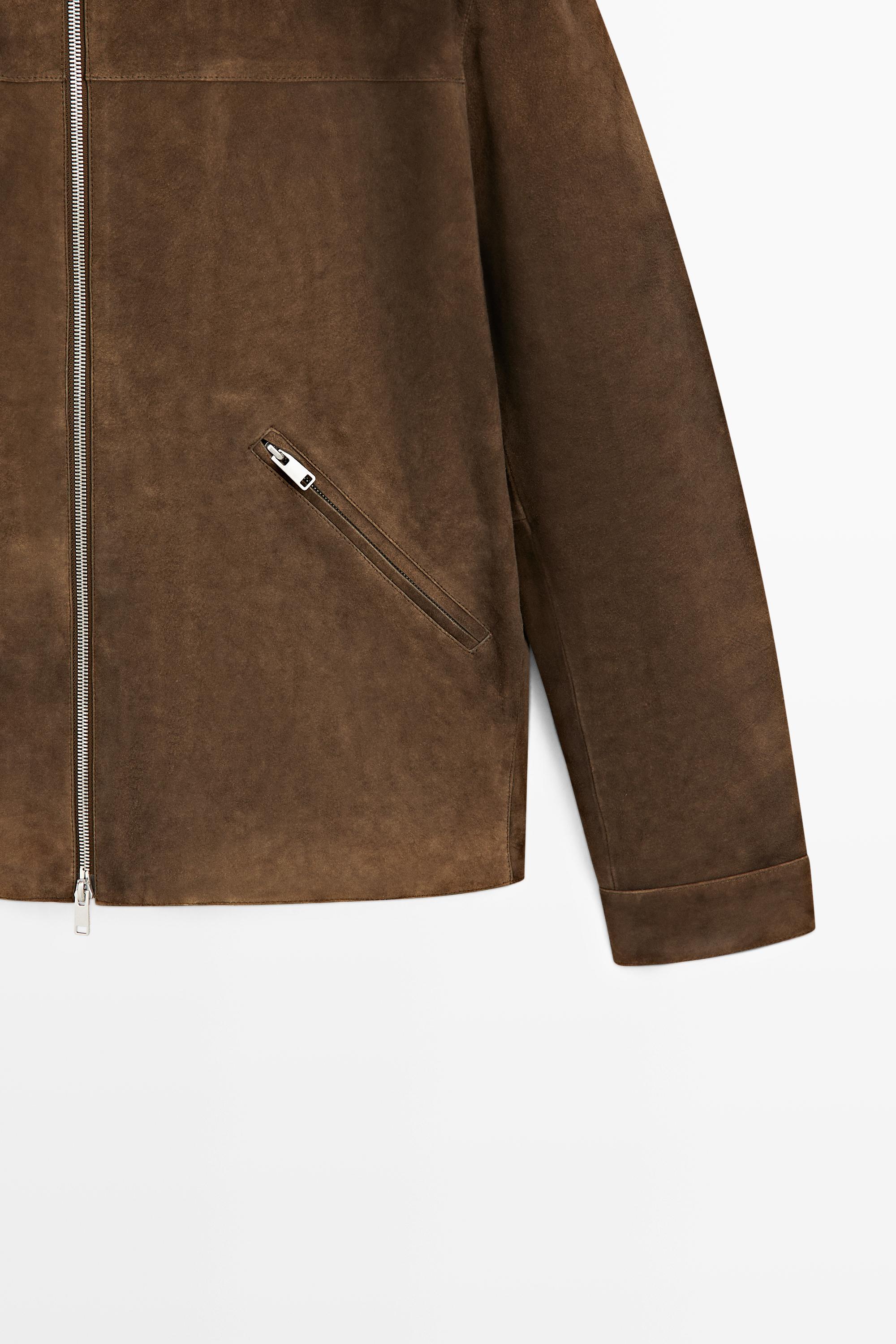 Suede leather zip-up jacket