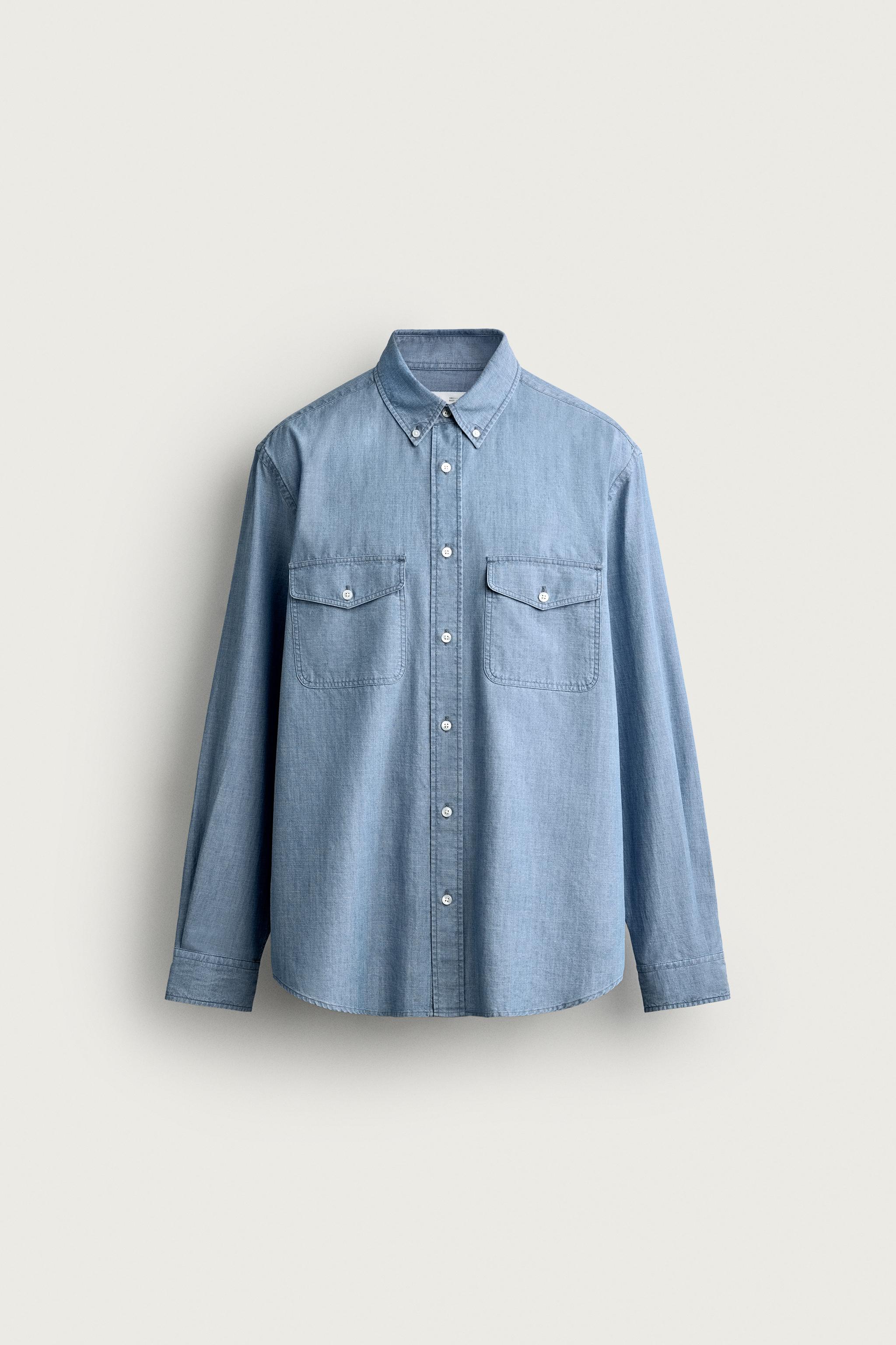 REGULAR FIT CHAMBRAY POCKET SHIRT — Indigo