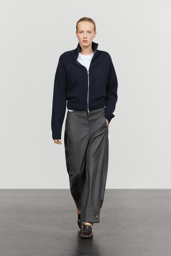 Zara 100% cashmere zip knit cardigan - Navy blue - Image 0