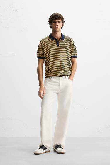 STRIPED KNIT POLO SHIRT - Orange by Zara