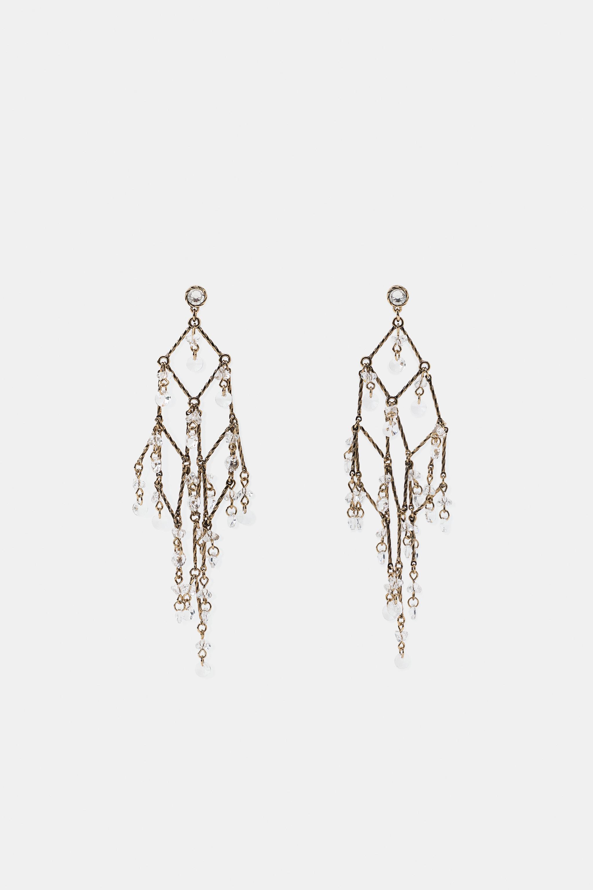 CRYSTAL CASCADE EARRINGS — Aged gold