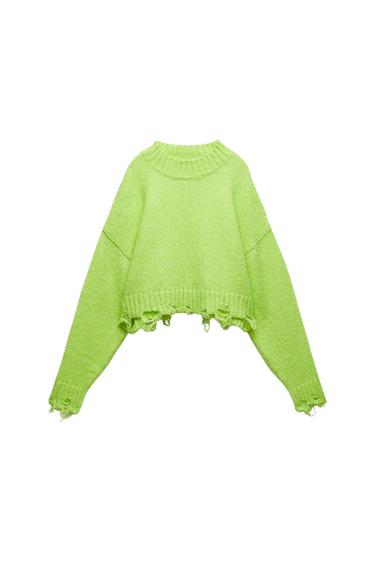 RIPPED KNIT CROPPED SWEATER