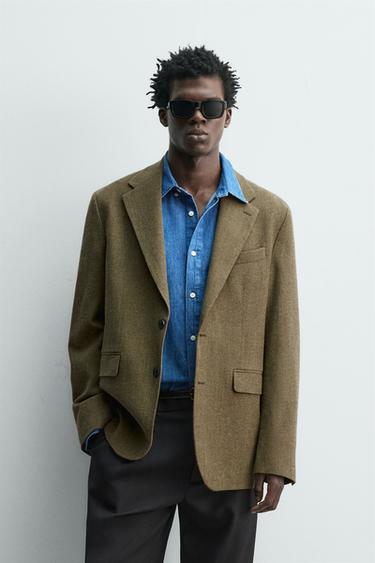 TEXTURED WOOL BLEND BLAZER - Khaki by Zara