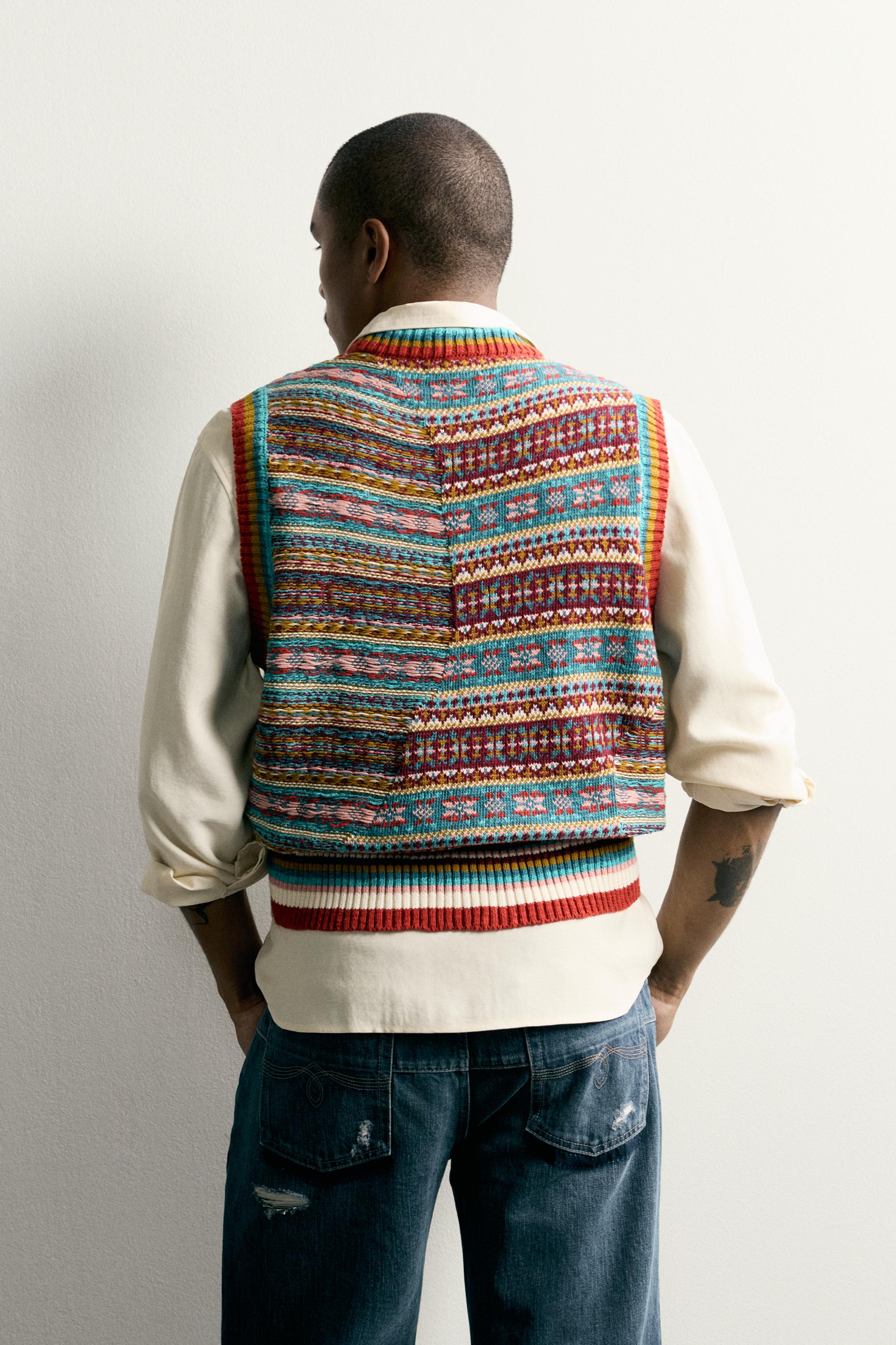 Мужские жилеты Zara PATCHWORK JACQUARD KNIT VEST — фото 3