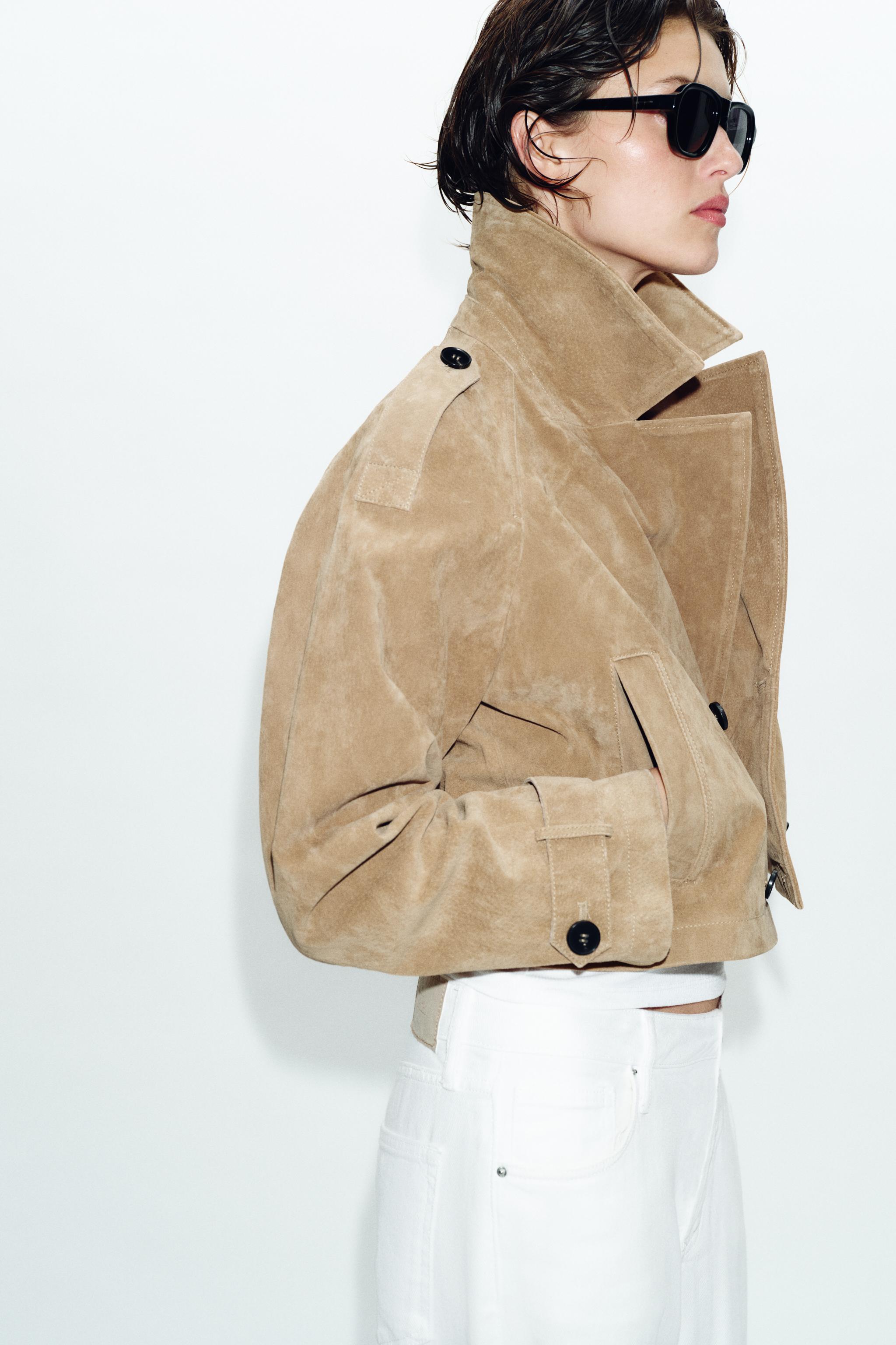 TRENCH COURT CROISÉ 100 % CUIR