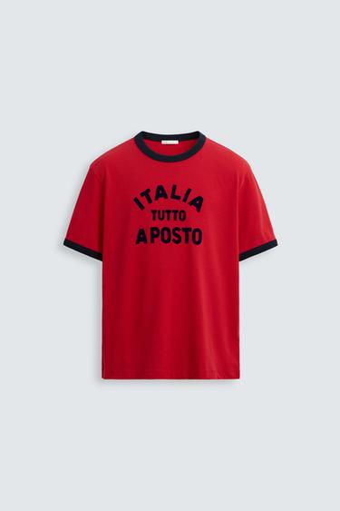 T-SHIRT WITH CONTRASTING RIBBED TRIMS - Red by Zara
