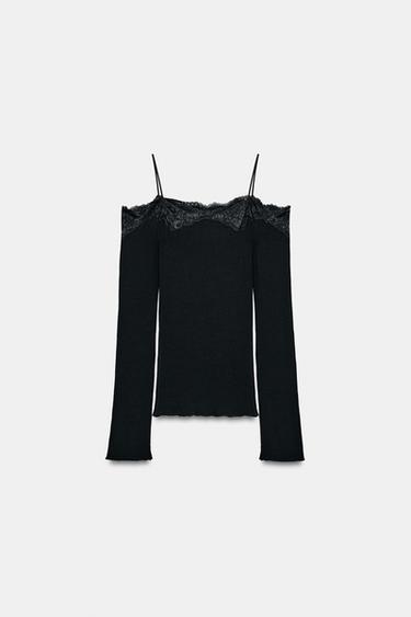 T-SHIRT WITH BARE SHOULDERS - Black by Zara - Image 6