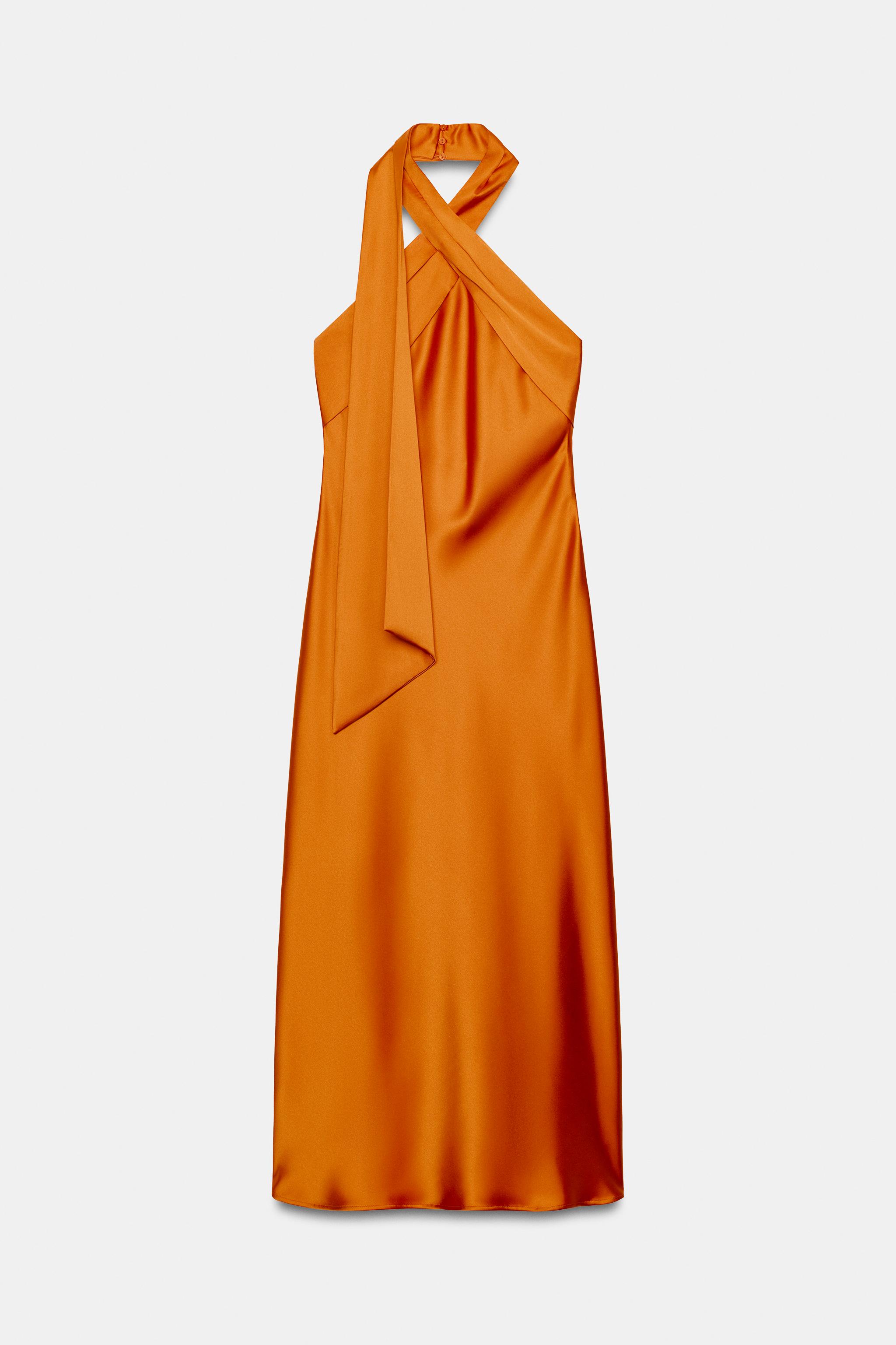 SATIN HALTER MIDI DRESS