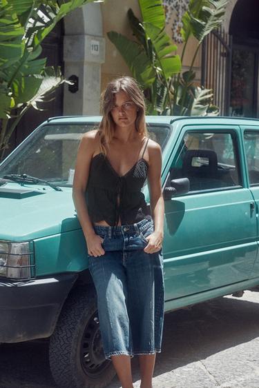 TOP MED STROPPER MED BRODERI - Sort fra Zara