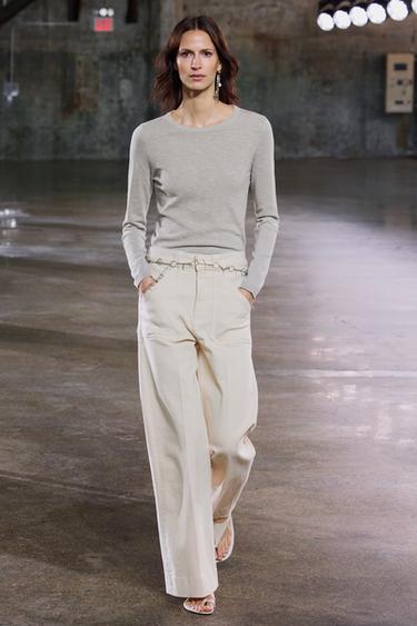 PANTALON LONG ZW COLLECTION - Écru de Zara