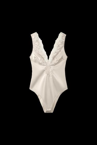 BODY SATINADO ENCAJE ZW COLLECTION - Blanco roto de Zara