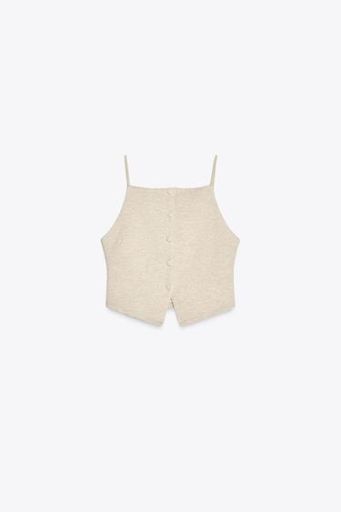 BUTTONED WAISTCOAT TOP - Sand / Marl by Zara