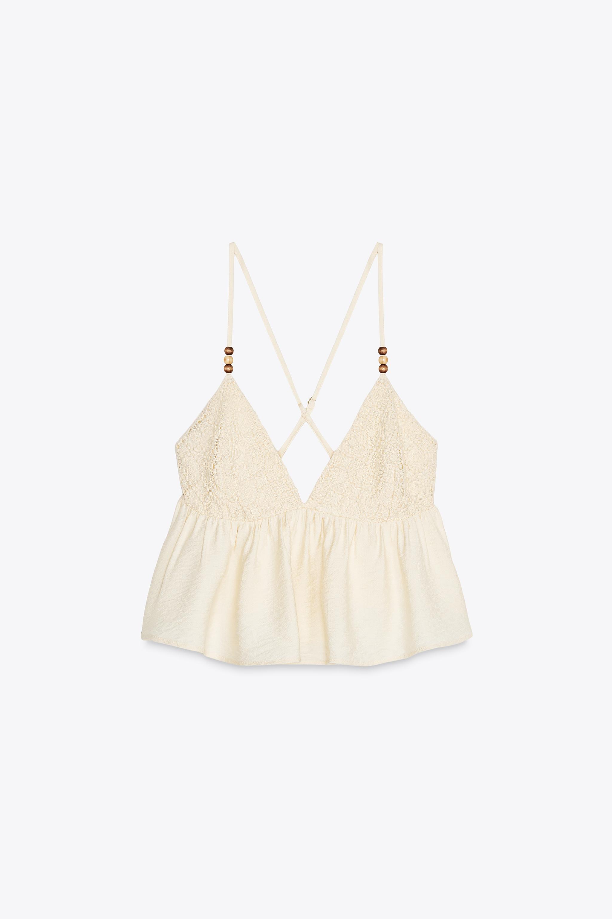 BEADED STRAP TOP - Ecru | ZARA Canada