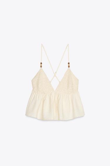 BEADED STRAPPY TOP - Ecru by Zara - Image 4