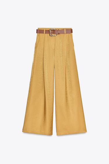 PANTALÓN ANCHO SATINADO CINTURÓN - Dorado de Zara