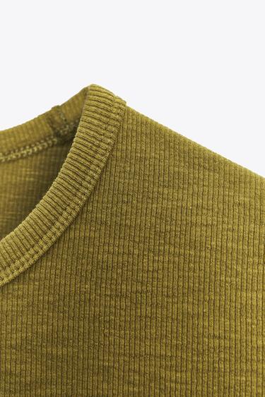 RIB SHORT SLEEVE T-SHIRT - Olive green de Zara - Image 5