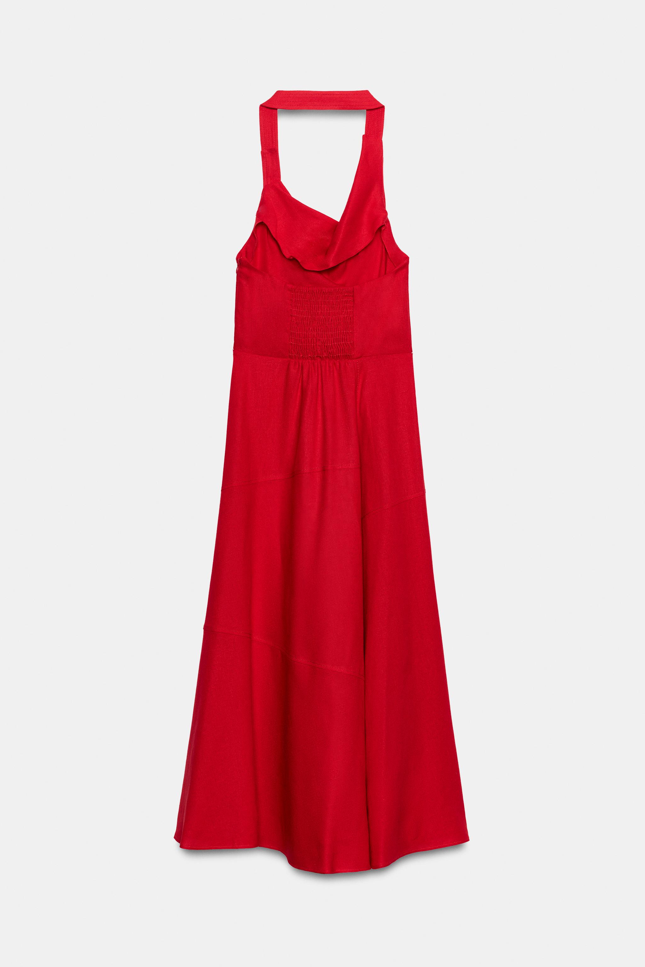 LINEN BLEND HALTER MIDI DRESS