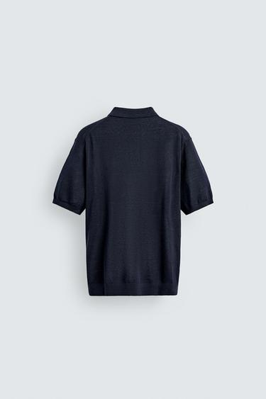 SILK/LINEN KNIT POLO SHIRT - Dark navy by Zara - Image 7