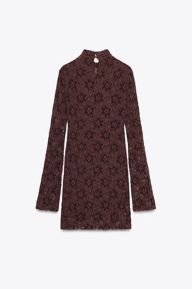 ROBE COURTE EN DENTELLE AU TOUCHER DOUX - Bordeaux de Zara - Image 5
