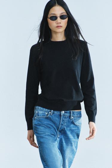 KNIT SWEATER WITH SHOULDER PADS — Black 1