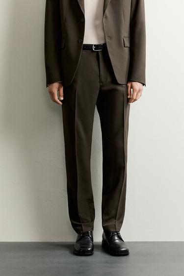 Zara SLIM FIT SUIT PANTS - Dark khaki