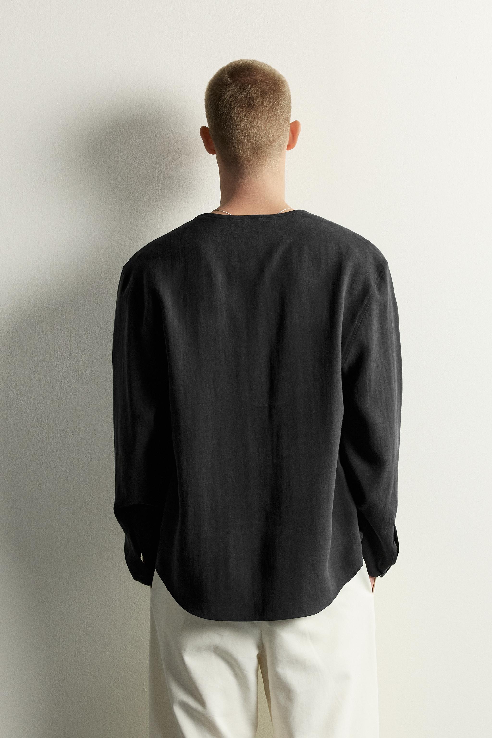 Мужские рубашки Zara HENLEY NECK SHIRT WITH POCKETS — фото 3