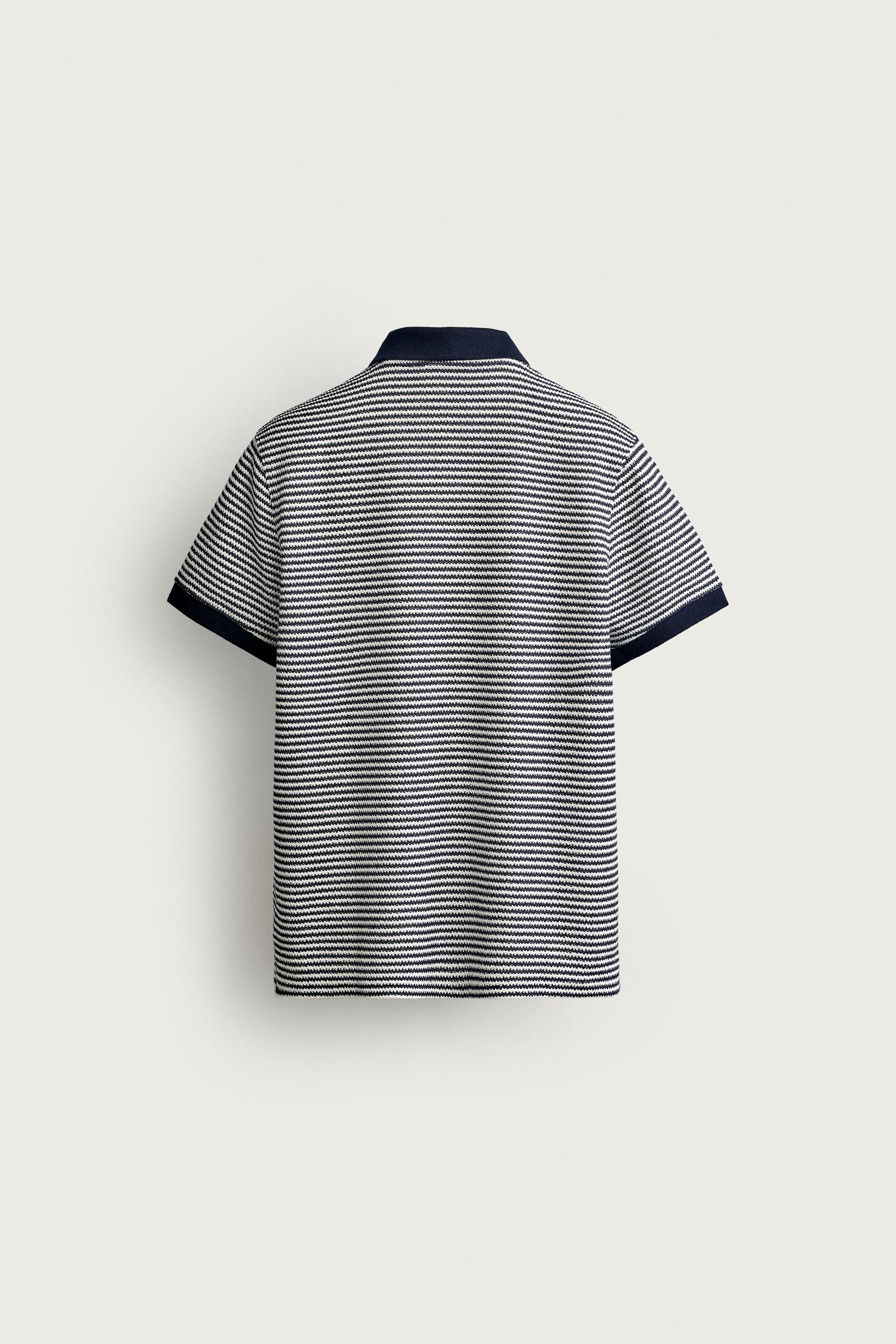 Мужские рубашки Zara REGULAR FIT STRIPED TEXTURED POLO — фото 8