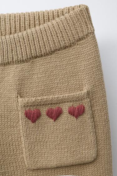 HEART EMBROIDERED KNITTED CULOTTES - Light khaki by Zara - Image 2