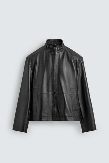 RELAXED FIT LEATHER JACKET - Black by Zara