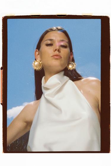 SATIN HALTER TOP - Ecru by Zara