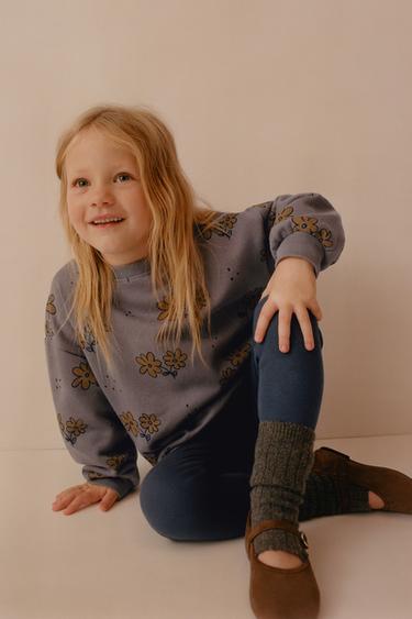 CONJUNTO DE MOLETOM COM FLORES E LEGGING COM NERVURAS - Cinza-antracito da Zara