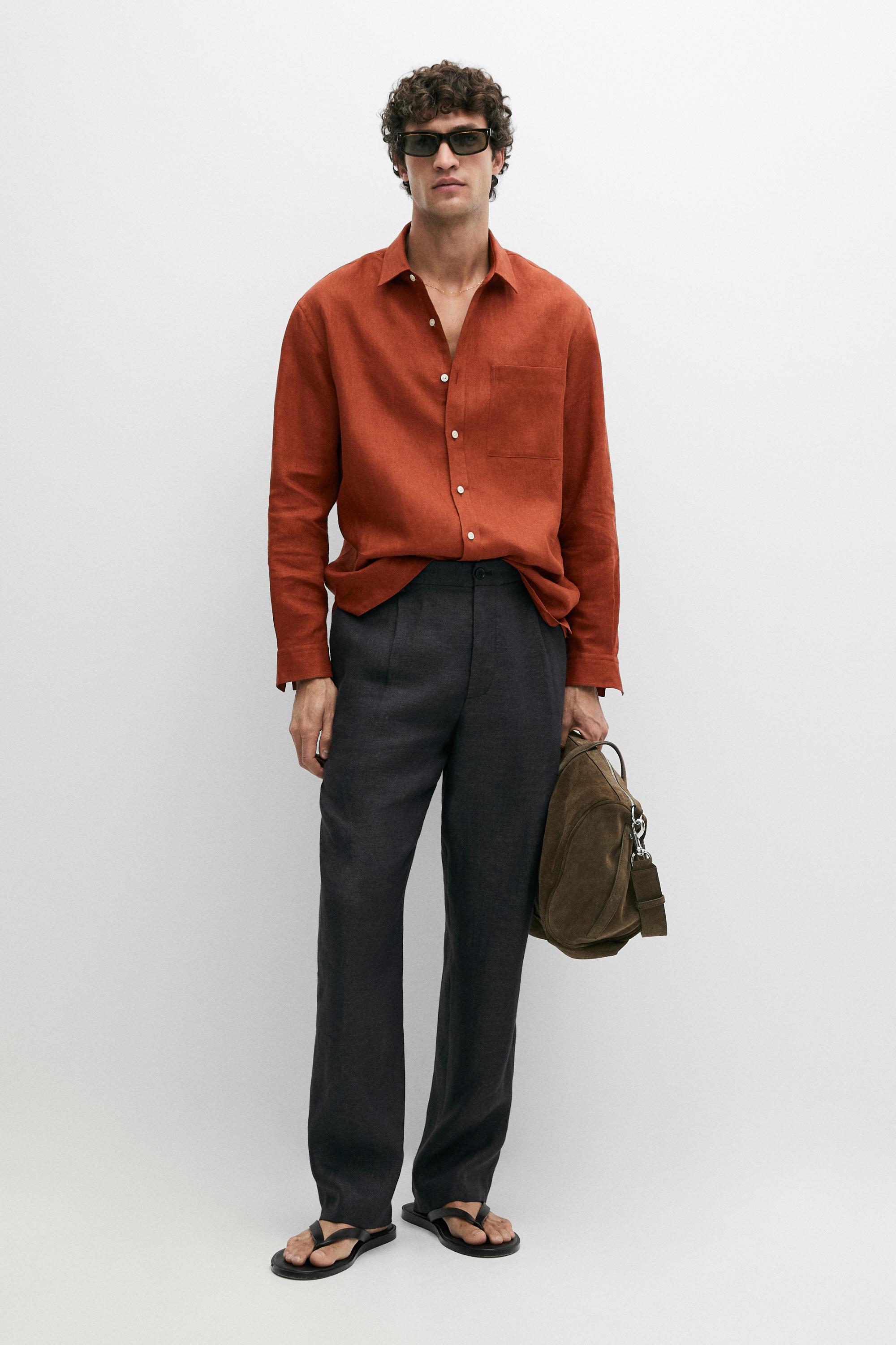 100% linen total look melange trousers
